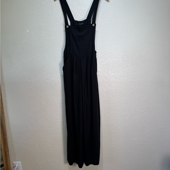 Risen Women's L Black Pleated Wide Leg Overalls With‎ Pockets Adjustable NWT - Picture 1 of 12